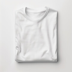 Bright white Crew Neck T-Shirt Folded on Plain Background - Casual Apparel Mockup, Fashion Design Template