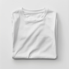 Bright white Crew Neck T-Shirt Folded on Plain Background - Casual Apparel Mockup, Fashion Design Template