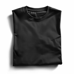 Bright black Crew Neck T-Shirt Folded on Plain Background - Casual Apparel Mockup, Fashion Design Template