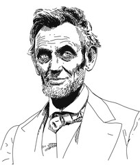 Abraham Lincoln hand drawn line art illustration. 
