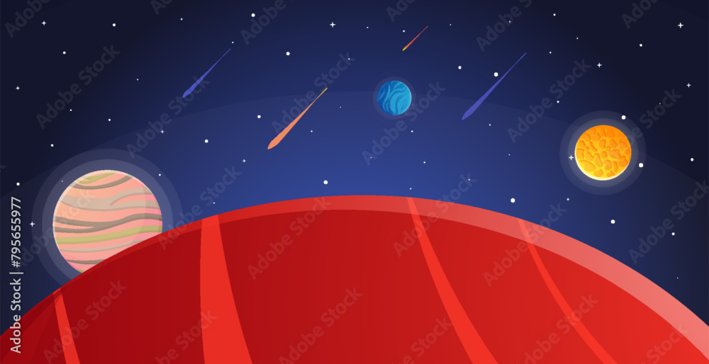 Canvas Prints Space cartoon background. Cute design for landing