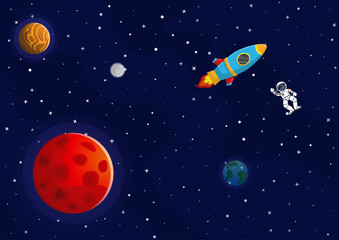Space cartoon background. Cute design for landing