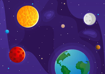 Space cartoon background. Cute design for landing