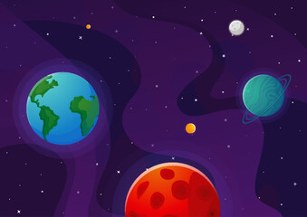 Space cartoon background. Cute design for landing