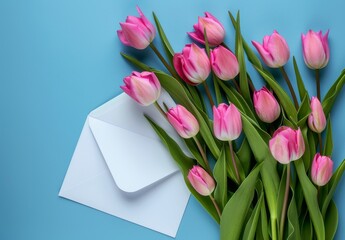 Fresh Tulips Greeting: Blank Card with Pink Tulips
