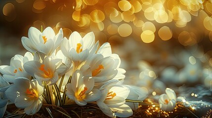 white crocus flowers in full bloom, radiating a sense of renewal and vitality.