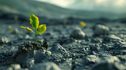 natural progression of life with a close-up of a seedling breaking through the earth's surface, reaching for the sun.