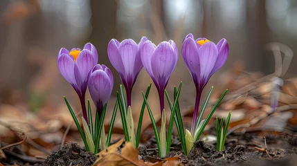 Foto op Plexiglas purple crocus flowers in full bloom, radiating a sense of renewal and vitality. © lililia