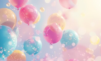 balloons floating in the air, with soft pastel colors and a dreamy atmosphere