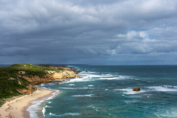 Fototapeta na wymiar The coastline of Victoria Australia. On a overcast day