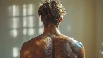 Upper Body Strength: Image of Man's Back and Neck Muscles. Concept Anatomy, Muscle Structure, Fitness, Strength Training, Upper Body Workouts - obrazy, fototapety, plakaty