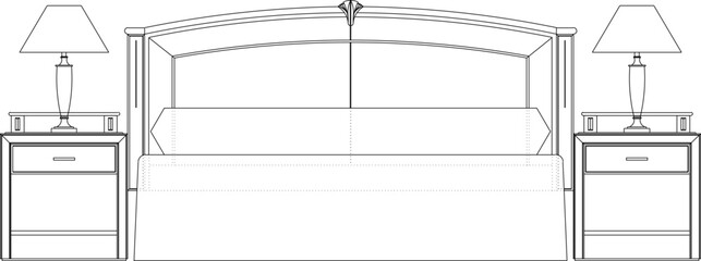 Sketch vector illustration design drawing of traditional ethnic vintage classic old wooden bed