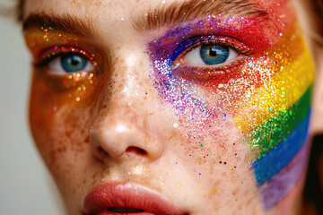 Multicolored Makeup Close-Up of Womans Face. Generative AI