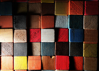 Colorful assortment of painted wooden blocks
