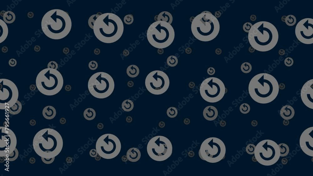 Poster replay media symbols float horizontally from left to right. parallax fly effect. floating symbols ar
