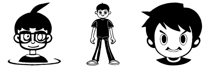 Fototapeta premium Black and white cartoon . Pattern for T-shirt, covers. Generated by Ai