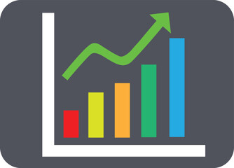 Bar chart upward trend. Growing graph . Vector illustration. Profit Chart or graph vector image or clip art. Graph trending upwards, Arrow pointing up on graph. Art & Illustration