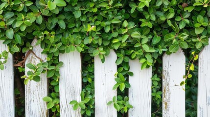lush green bushes and plants growing over white picket fences garden border cut out