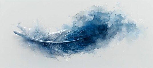 A minimalist drawing of a feather drifting in the air