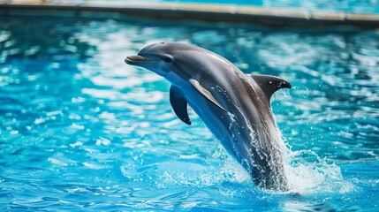 majestic dolphin leaping out of crystalclear blue water playful marine mammal in natural ocean habitat wildlife action photography