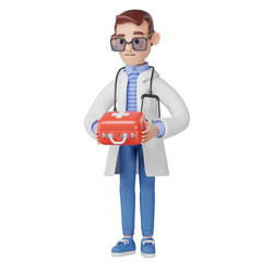 Doctor holds a first aid kit. 3d Illustration