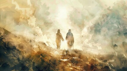 miraculous transfiguration jesus appearing with prophet elijah and moses digital watercolor painting