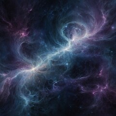 Vibrant nebula swirls through vast expanse of space, its ethereal tendrils reaching out into cosmic void. Glowing with otherworldly luminescence, nebula paints darkness with hues of blue, purple,.
