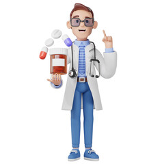 Doctor is holding a lot of pills. 3d Illustration