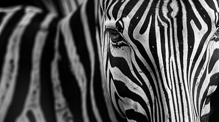 Fototapeta na wymiar monochrome majesty zebras mesmerizing gaze and intricate stripes in black white closeup photography