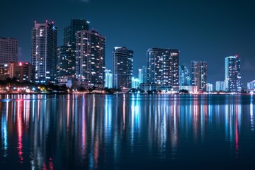 Fototapeta na wymiar The beautiful Nighttime Miami skyline with stars twinkling. Ai generated