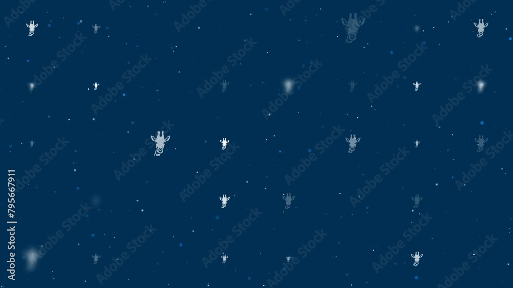Poster template animation of evenly spaced giraffe head symbols of different sizes and opacity. animation o
