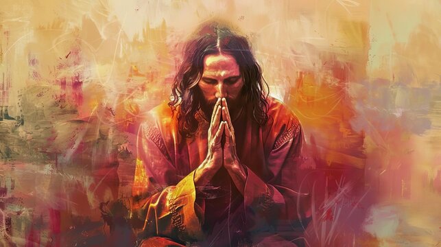 serene portrait of jesus christ in prayer religious devotional art digital painting