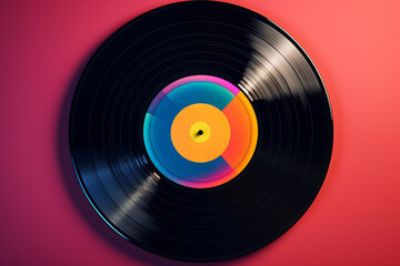 Black record on pink and red background