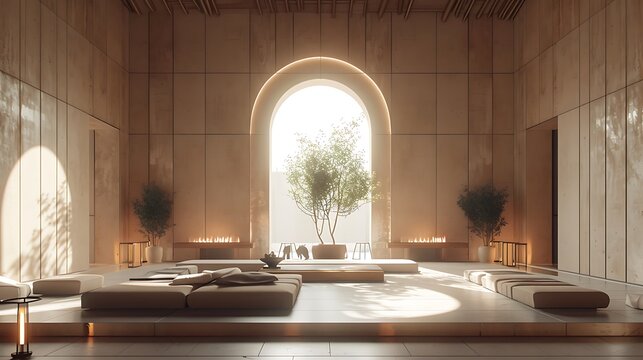 a serene digital scene where timber and clay architecture coexist, utilizing Vray to enhance the soft lighting and calming colors, creating a contemplative 