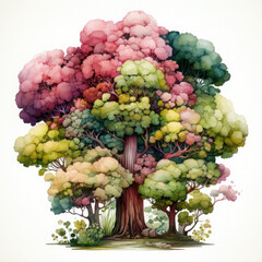 Watercolor Topiary Tree Illustration, Generative Ai