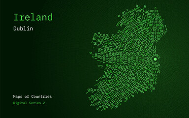 A map of Ireland depicted in zeros and ones in the form of a circle. The capital, Dublin, is shown in the center of the circle