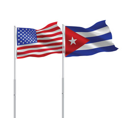 American and Cuban flags together.USA,Cuba flags on pole