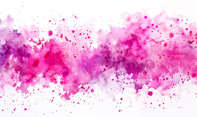 Pink watercolor paint splash blotch background with fringe bleed wash and bloom design, isolated blobs of magenta paint on old vintage watercolor paper texture grain. Pastel banner for copy space