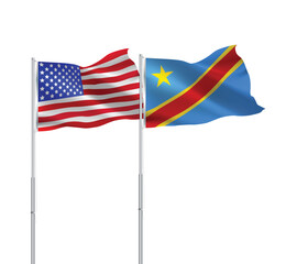 American and Democratic Republic of Congo flags together.USA,DRC flags on pole