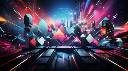 Infuse the energy of Futurism with rock n roll vibes in a futuristic street art mural Incorporate vibrant colors and sharp geometric shapes to reflect the pulsating rhythm of the city at night