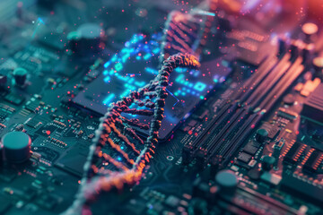 CRISPR Gene Editing DNA Strand and Motherboard