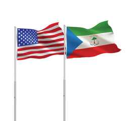 American and Equatorial Guinea flags together.USA,Equatorial Guinea flags on pole