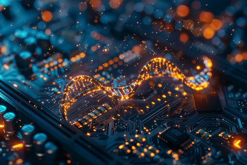 CRISPR Gene Editing DNA Strand and Motherboard