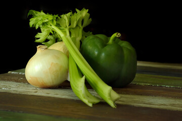Still Life of the Cajun Trinity Onion, Celery and Green Pepper