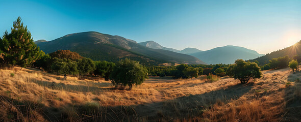 Scenic view of Mali I Gjere mountain range on sunny day, Albania. Generative AI