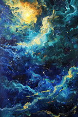 Fototapeta na wymiar Galactic Overture An Oil Painting of Cosmic Splendor
