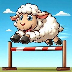  A cartoon sheep jumping over a hurdle