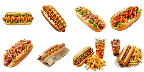 Hotdog png collection in 3d transparent for product presentation.