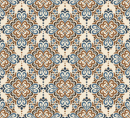Colorful vintage seamless pattern with mandala elements. Oriental damask background for fabric, wallpaper, tile, wrapping. Islam, Arabic, Indian, ottoman motifs