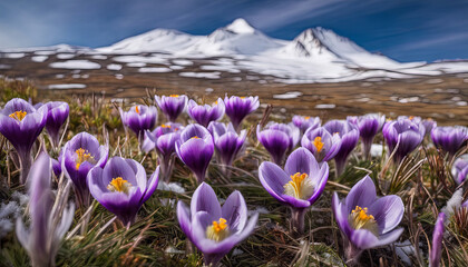Obraz premium Purple crocus flowers in spring.